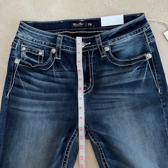 29/34 Miss Me Women's Mid Rise Aztec Stitch Bootcut Jeans with Faux Flap Pockets - Picture 3 of 9